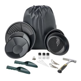 Gold Panning Kit, 10 in and 14 in Pans, 19 PCS Portable Prospecting Equipment Kit with Classifier Sieves, Sand Magnet, Rock Pick, Scoops, Backpac