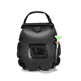 20L Outdoor Bathing Bag Solar Hiking Camping Shower Bag Portable Heating Bathing Water Storage Bag Hose Switchable Shower Head (Color: Black)