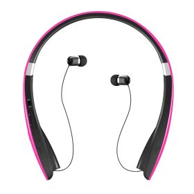 KOCASO Foldable Wireless Headsets Wireless 4.1 Sport Neckband Stereo Headphones Sweatproof Earphones Earbuds w/Mic for Running Hiking Travel (Color: Hot Pink, size: One size)