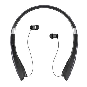 KOCASO Foldable Wireless Headsets Wireless 4.1 Sport Neckband Stereo Headphones Sweatproof Earphones Earbuds w/Mic for Running Hiking Travel (Color: Gun Metal, size: One size)